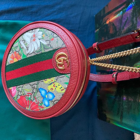 Gucci Ophidia GG Flora Mini Backpack In Red Leather - Picture 8 of 11